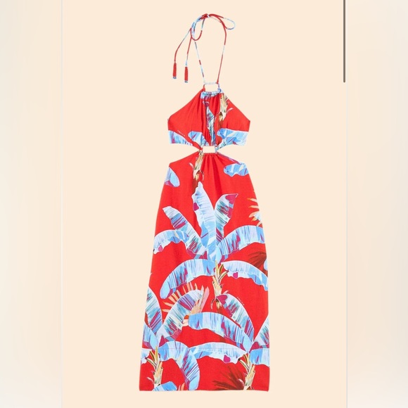 Farm Rio Red Sweet Jungle Cut Out Midi Dress - Picture 9 of 10
